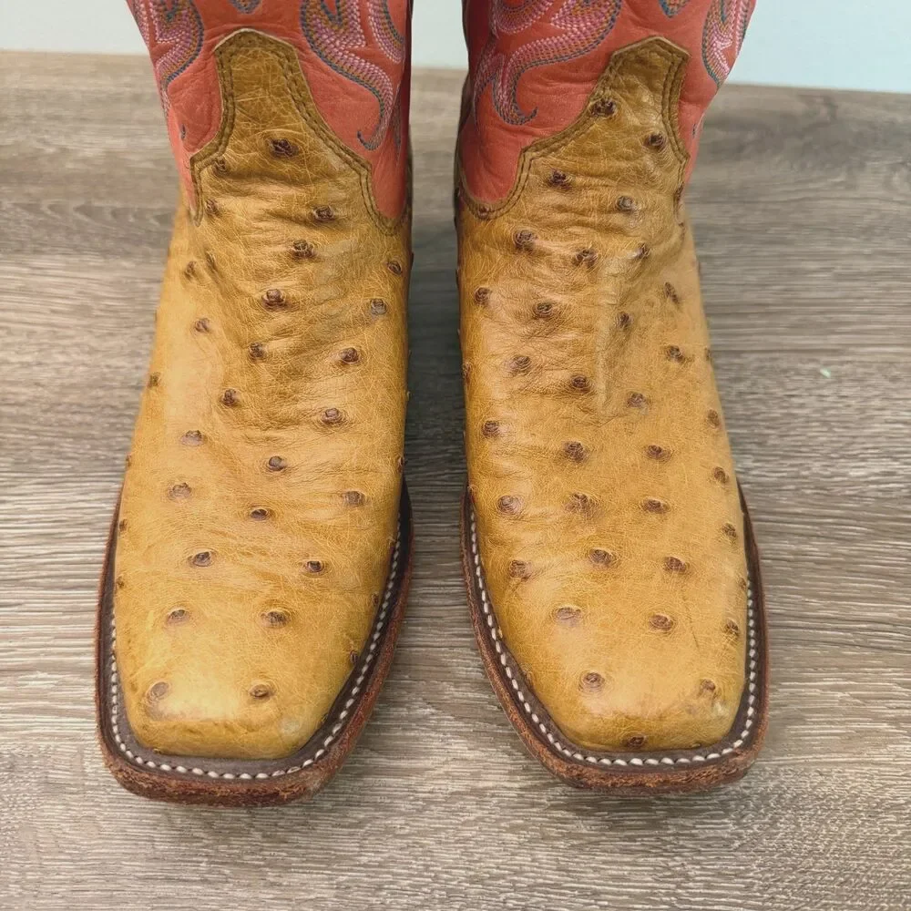 Justin L2697 Full Quill Ostrich Cowboy Boots Pink Pepper 6.5B Made USA